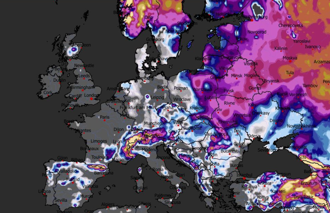 Prognozowana grubość pokrywy śnieżnej 25.01