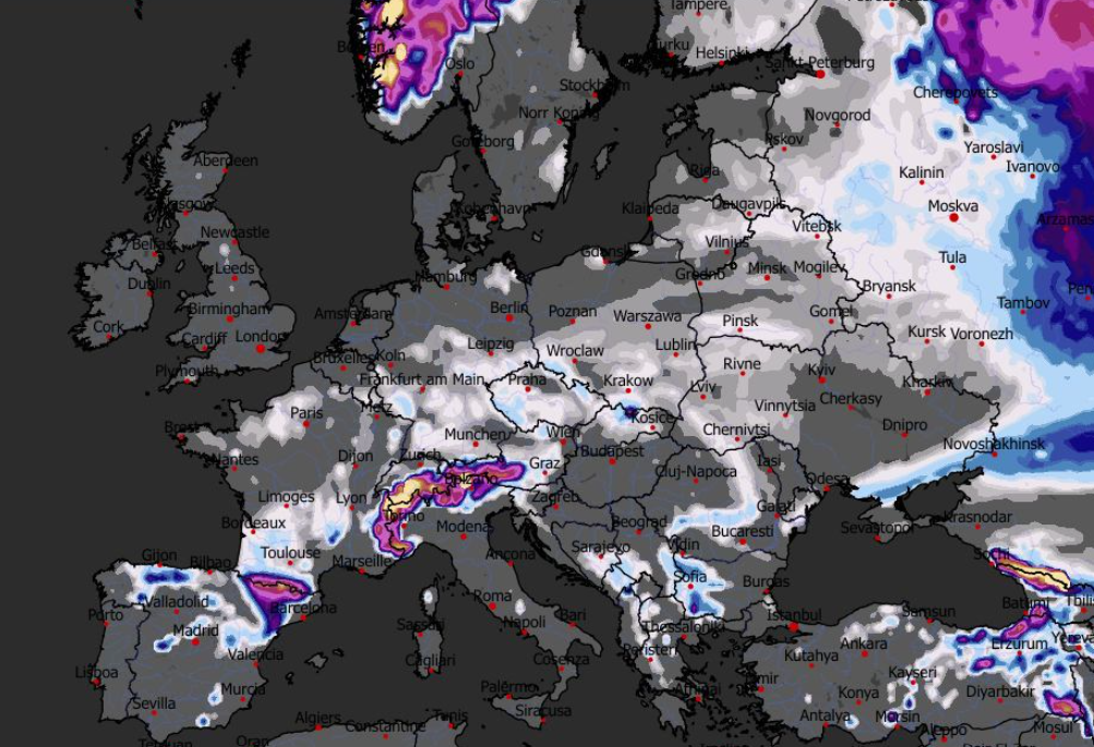 Prognozowana grubość pokrywy śnieżnej 26.12