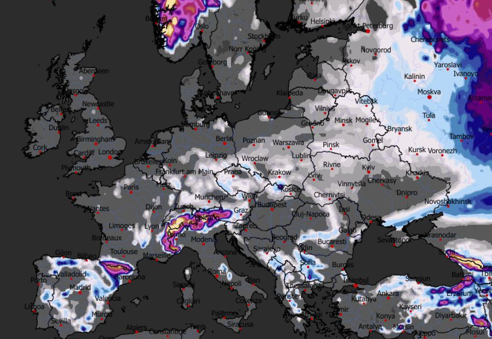 Prognozowana grubość pokrywy śnieżnej 28.12