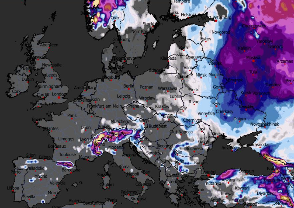 Prognozowana grubość pokrywy śnieżnej 29.12