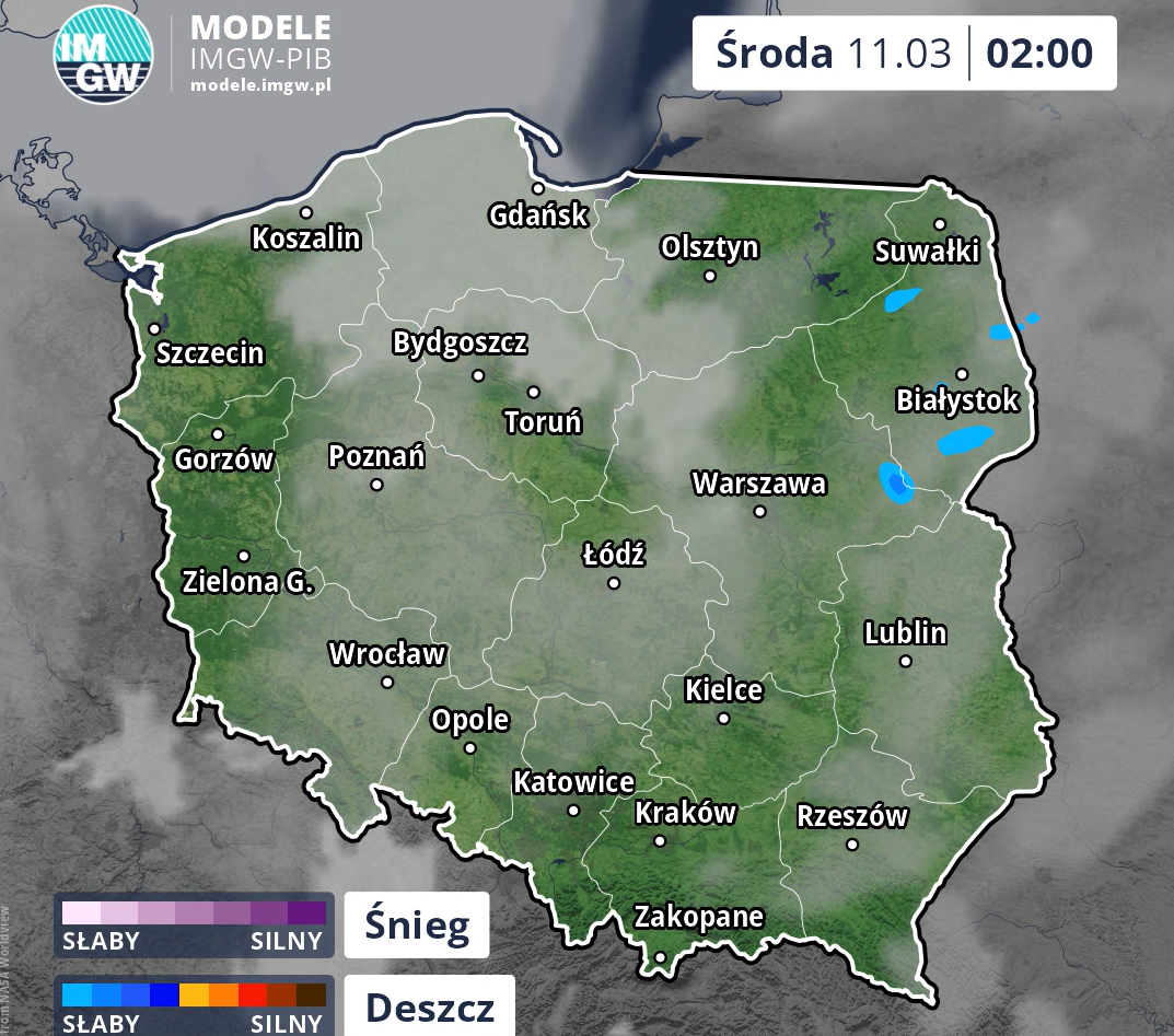 Prognozowane opady 11.03
