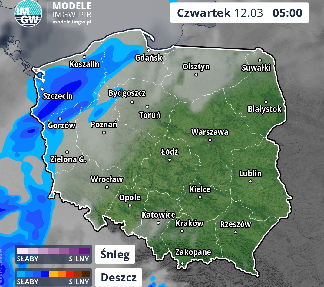 Prognozowane opady 12.03