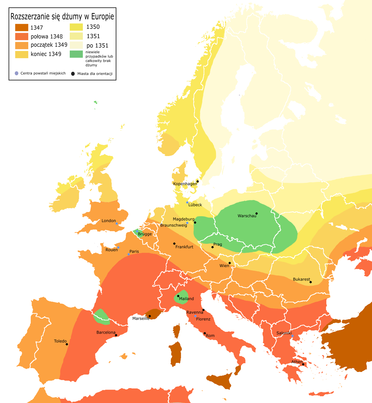 rozprzestrzenianie się dżumy w Europie