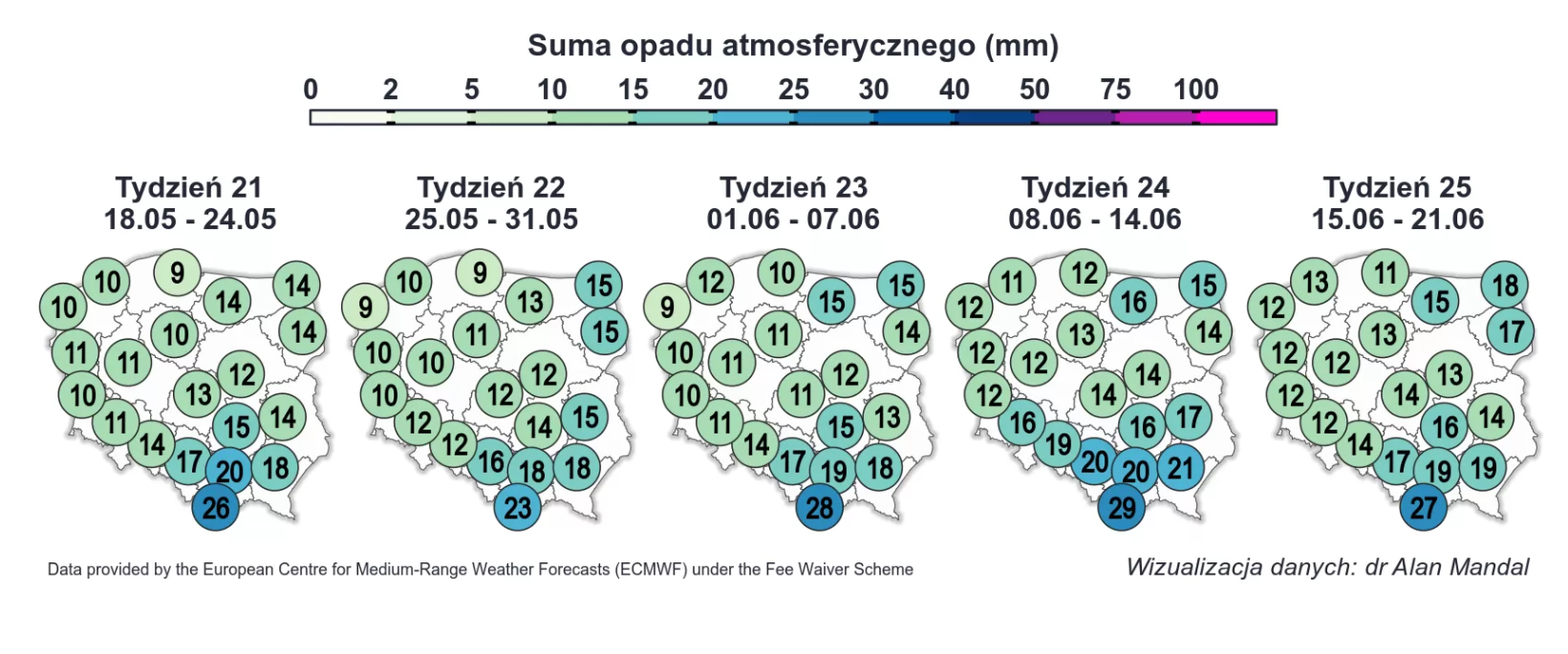 Suma opadu atmosferycznego w Polsce