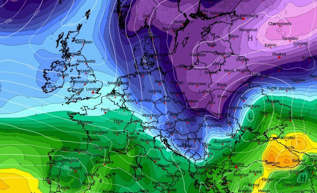 Temperatura na poziomie ciśnienia 850 hPa i MLSP 16.02