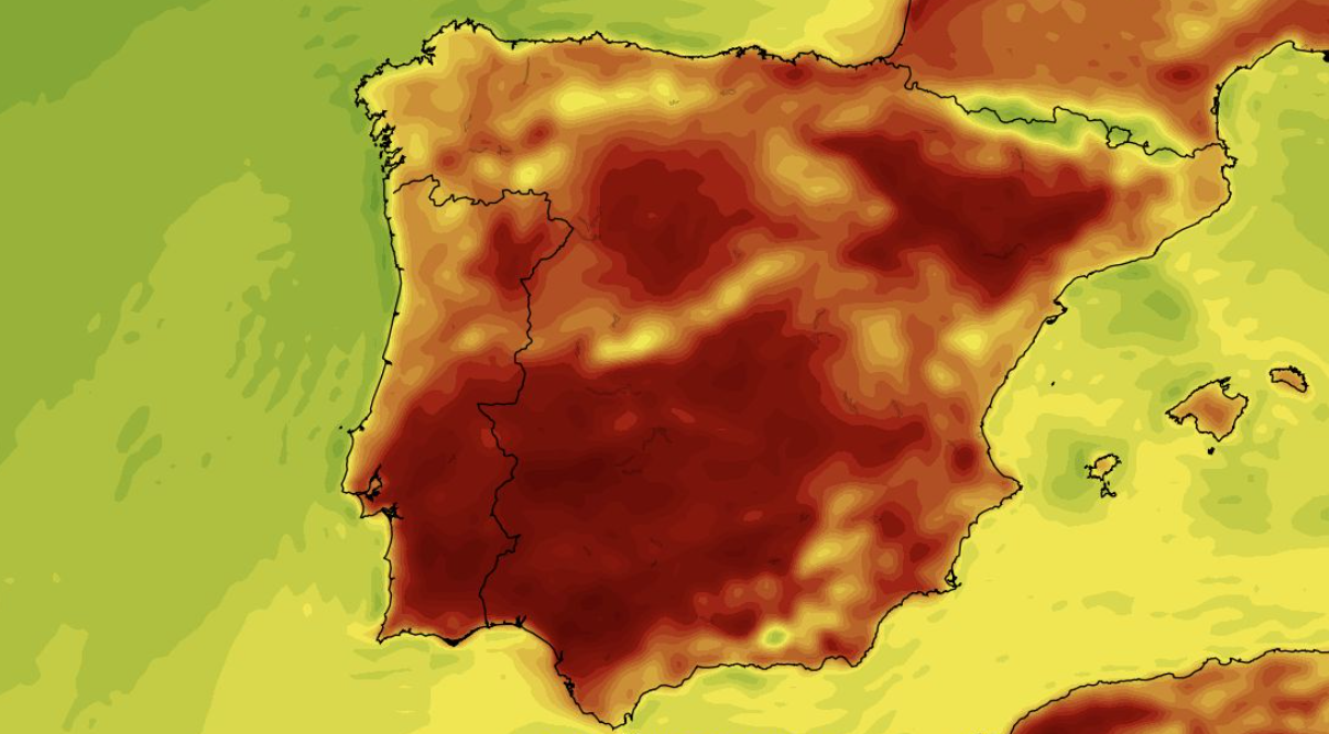 Temperatura w Hiszpanii i Portugalii mierzona na wysokości 2 m nad powierzchnią gruntu 21.05