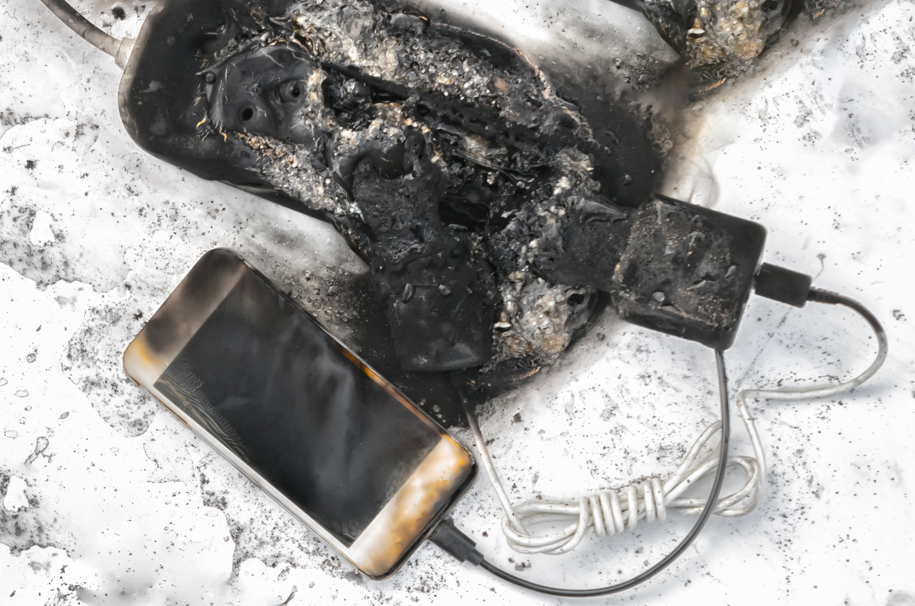 wybuch baterii, telefon spowodował pożar